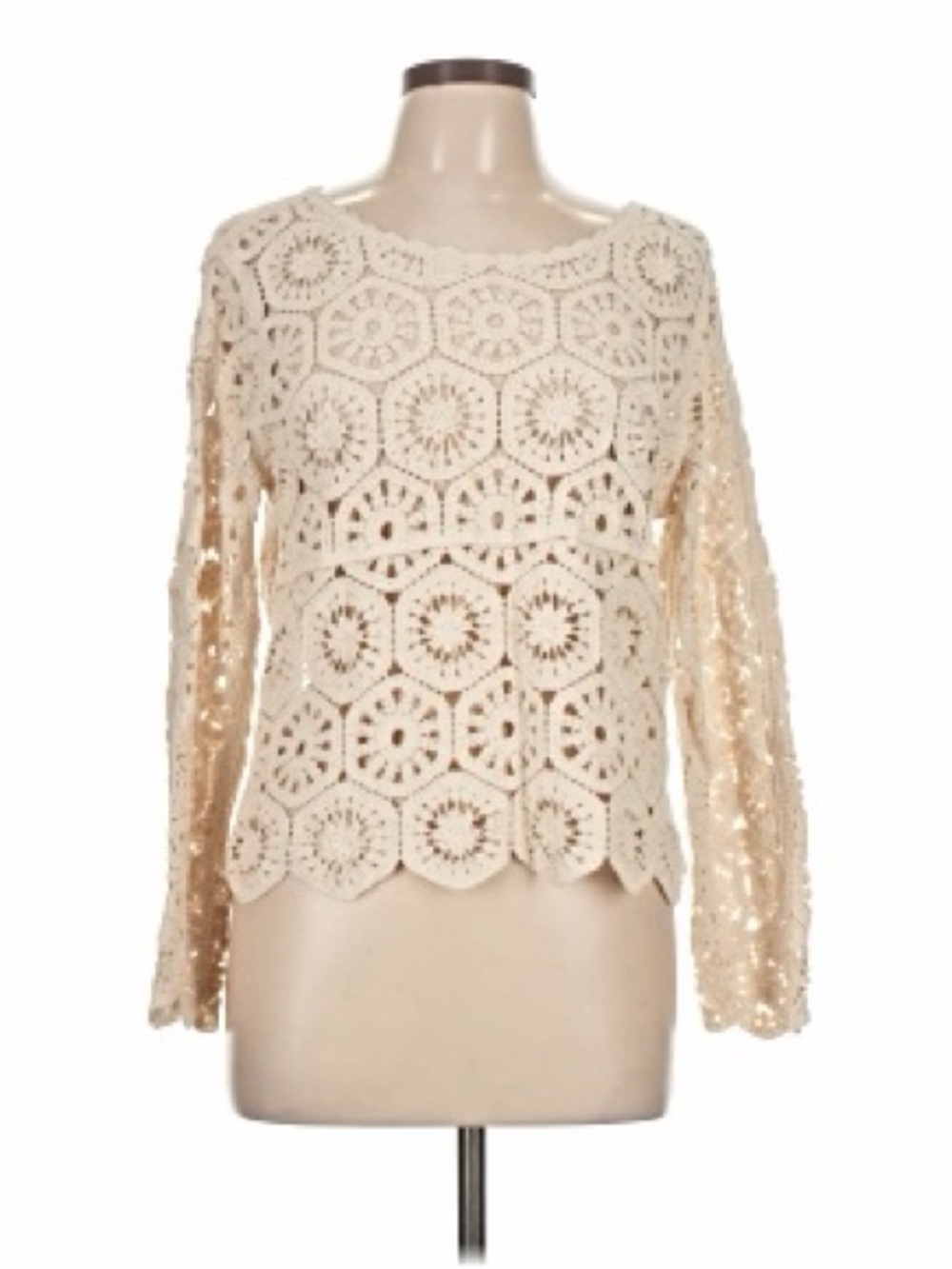Solitaire Cream Crochet Floral Long-Sleeve Top - Picture 2 of 6